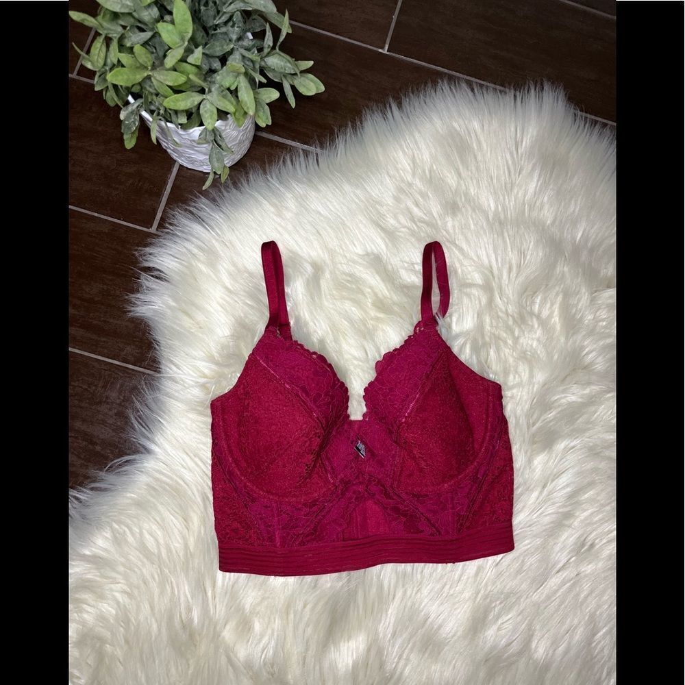 Victoria’s Secret very sexy lined longline wired bralettes burgundy bra sz 32DD